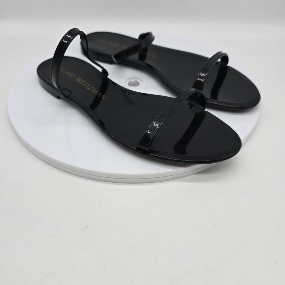 Stuart Weitzman Sawyer Jelly Flat Slides Sandals Black SZ 8 2 Straps Minimalist